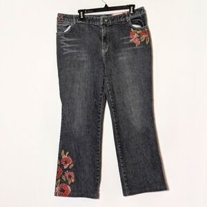 J Jill Jeans Womens 16 Dark Wash Bootcut Embroidered Floral Recrafted Limited
